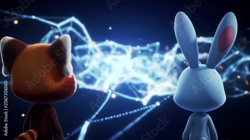 3D cartoon animals with glowing energy sphere.