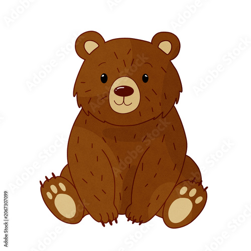 Cute brown bear sitting isolated on transparent background woodland animal illustration
