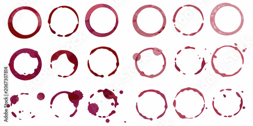 Photography Collection Of Circular Wine Stains On White Background
