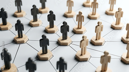 Team Network Connection Concept Wooden Figures