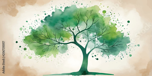 Fotografía Abstract Green Tree with Water Drops in Nature Vector Illustration