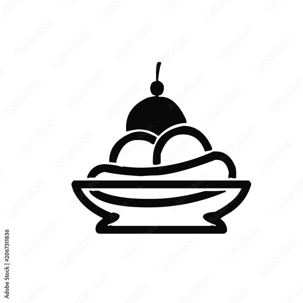 Fototapeta premium Black and white ice cream sundae bowl icon