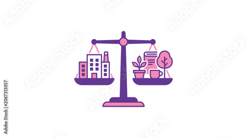 Balance between industry and nature on scales, symbolizing sustainability and ESG