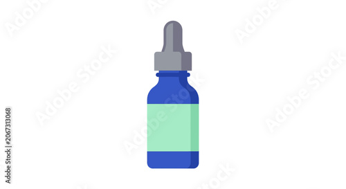 Blue Dropper Bottle with Label - Flat Design