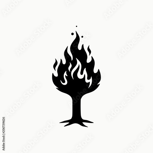 Canvas Print Black silhouette of a burning tree with flames