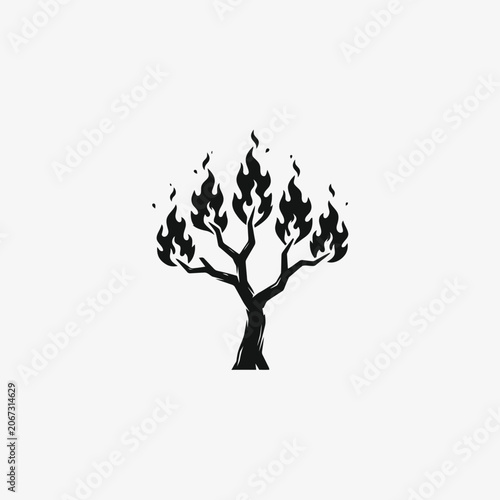 Cuadro en lienzo Bold vector illustration of a tree engulfed in flames on white background