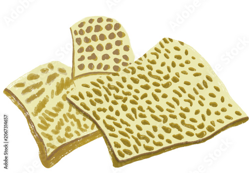 Three Pieces of Cooked Beef Honeycomb Tripe Illustration - Indonesian Babat Soto Topping Vector Art