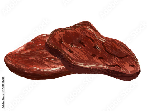 Two Slices of Cooked Fried Beef Lung Liver or Dendeng Meat Illustration - Indonesian Paru Goreng Vector Art