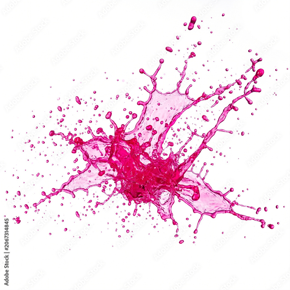 Naklejka premium Pink liquid splash creates an energetic and dynamic pattern against a clean white background for creative design projects.