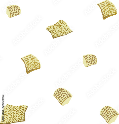Scattered Cooked Beef Tripe Pieces Pattern Illustration - Indonesian Babat Soto Topping Vector Art