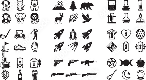 Foto Set of 60 black and white flat style icons Vector