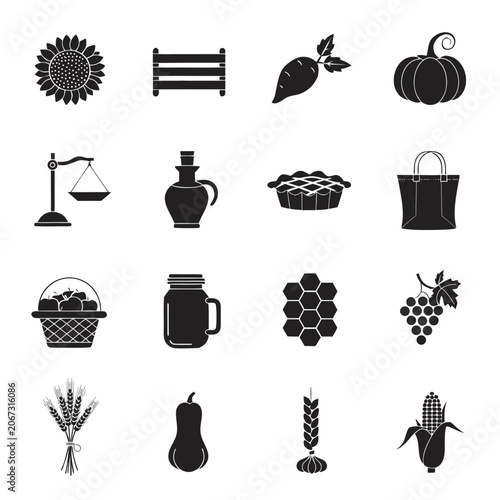 Trend Autumn Harvest Farmstand Icons Vector Illustration｜秋の収穫ファームスタンドアイコンベクターイラスト