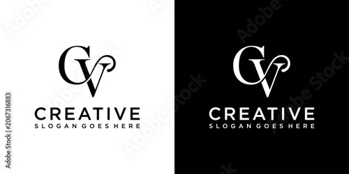 CV or VC initial letter logo design vector