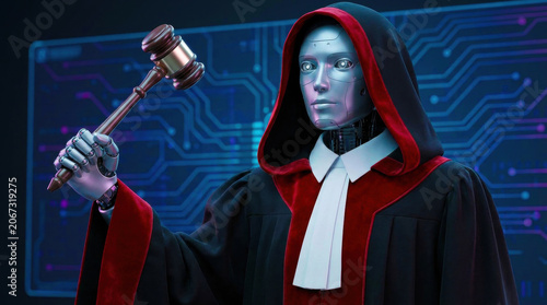 Robot Judge Judicial gown Gavel Technology Artificial intelligence Courtroom Law Justice Legal system