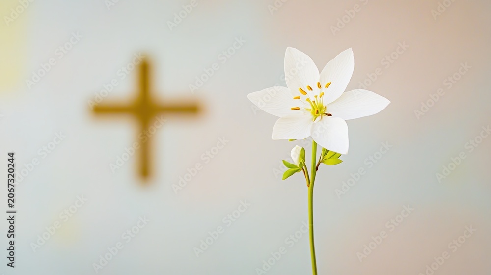 Obraz premium brace. Single delicate white flower supported by subtle metallic brace, soft lighting. gardening catalogs, home-decor guides, designed for gardening and botanical catalogs.