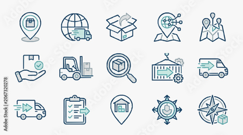 Schilderij op canvas Collection of black and white line icons for various industries.