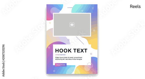 Modern social media reel template with colorful abstract fluid shapes and text placeholder.