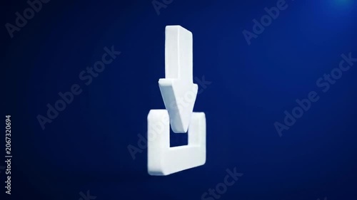 3D white download arrow icon on blue background.