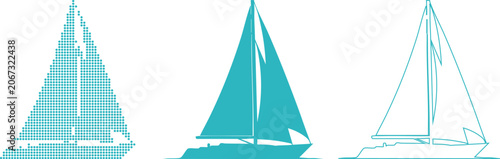 Photos Three Teal Sailboat Illustrations in Different Styles sailing watercraft