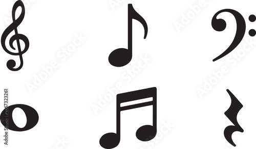 Photos Set of black musical symbols including treble clef bass clef quarter note eighth