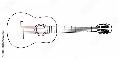 Bild auf Leinwand Acoustic Guitar Line Drawing On A White Background