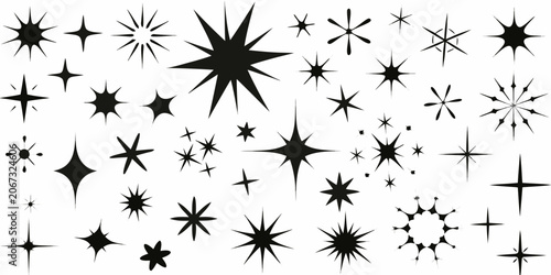 Black star sparkle silhouettes collection on a white background