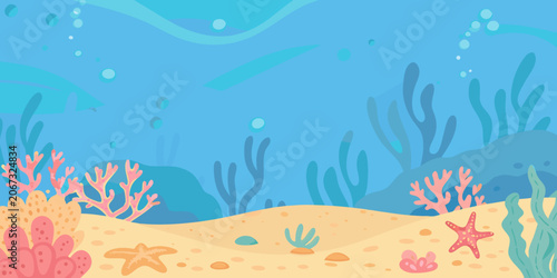 Foto Underwater ocean scene illustration colorful marine life and seabed