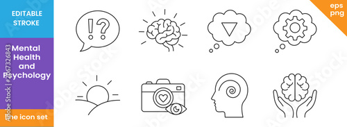 Mental Health and Psychology Editable Stroke Line Icons Set