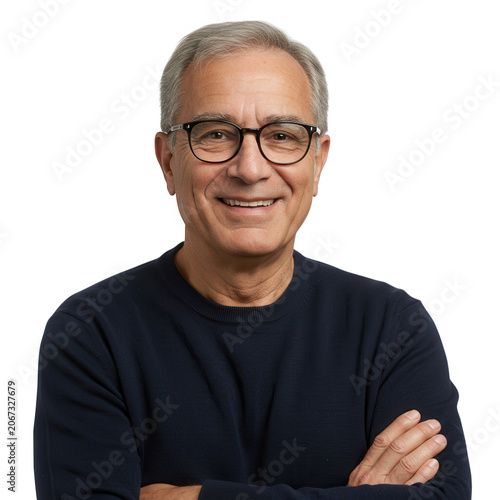 Smiling senior man with glasses isolated on transparent background
