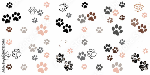 Fotografi Scattered Animal Paw Prints Vector Illustration On White Background