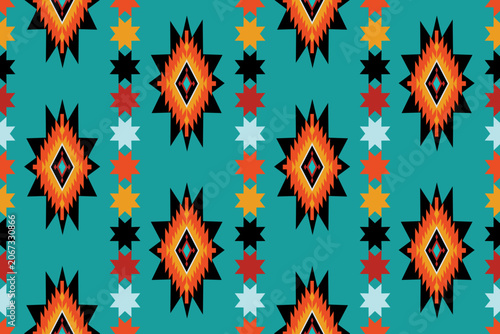 Foto Vibrant turquoise southwest geometric tribal seamless pattern