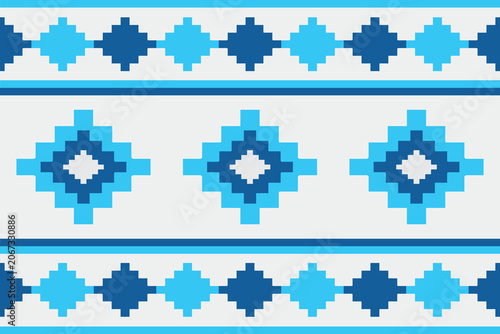Schilderij op canvas Bright blue geometric tribal seamless pattern