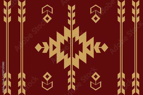 Quadro em tela Minimalist dark red and gold geometric tribal vector illustration