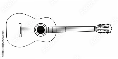 Obraz na plátně Acoustic Guitar Line Drawing On A White Background