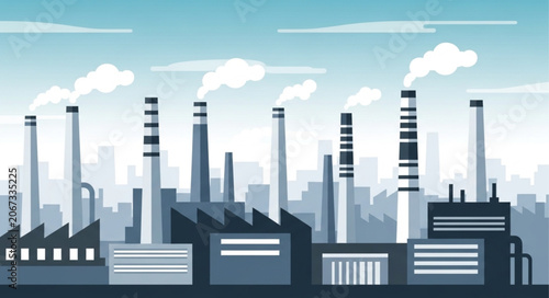 Obraz na płótnie Industrial factory with smoking chimneys in a city skyline.