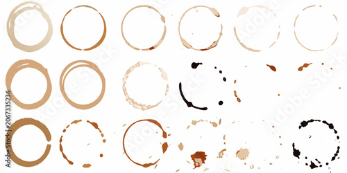 Εκτύπωση καμβά Coffee Ring Stains Collection On White Background Isolated Textures