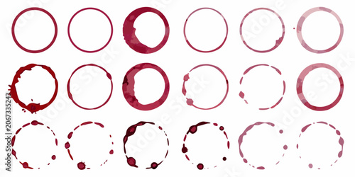 Φωτογραφία Collection Of Circular Wine Stains On White Background