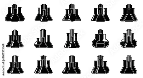 Konstfotografi Laboratory equipment beakers and erlenmeyer flasks on a white background