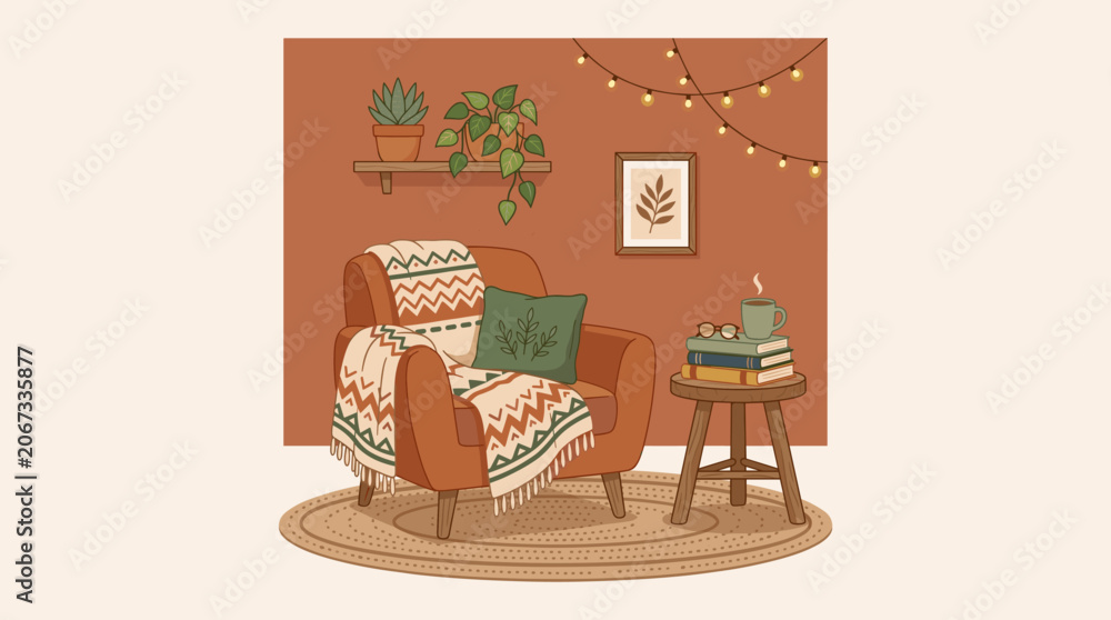 Fototapeta premium Cozy Reading Nook with Armchair and Plants