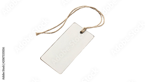 Fotografie Blank rectangular white cardboard gift tag label with twine string isolated on t