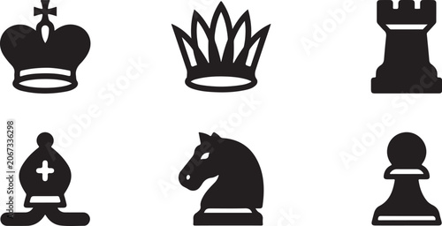Quadro em tela Set of black chess piece icons including king queen rook bishop knight and pawn