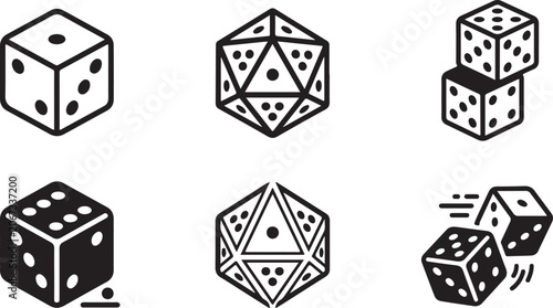 Schilderij op canvas Set of black and white dice icons for board games and gambling representing luck