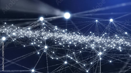 Abstract blue digital network with glowing nodes and connections