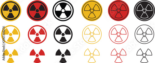 Fotografía Radiation symbol icon set collection with nuclear hazard warning signs in black