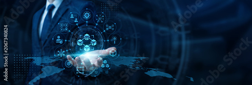 Bild auf Leinwand Crypto analyst hand holding smart tablet tracking decentralized ledgers for Blockchain networks and secure transactions