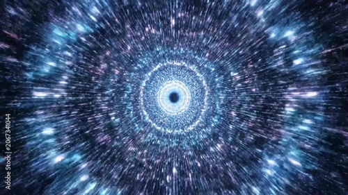 Abstract blue hyperspace light speed tunnel background.
