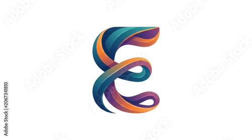 Tableau sur toile Abstract colorful swirling letter E graphic design.
