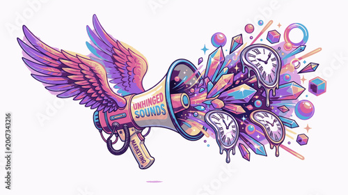 Whimsical Fantasy Pop Art Retro Announcement Advertising Vector Graphic, 