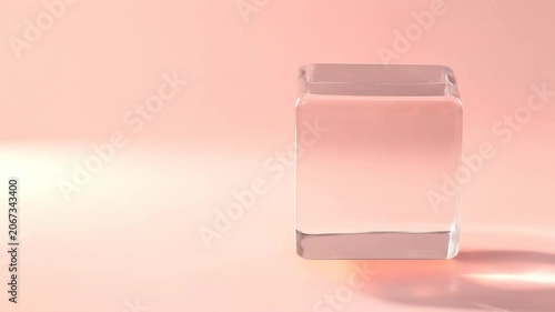 Transparent cube on pink background minimalist abstract 3 d render