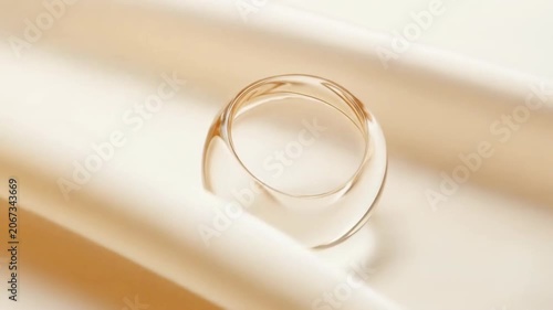 Transparent glass ring on silk fabric minimalist beauty concept